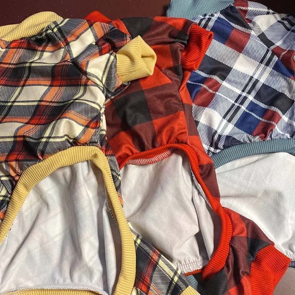 Lightweight Stretchy Plaid Dog Pajamas One Piece Outfit